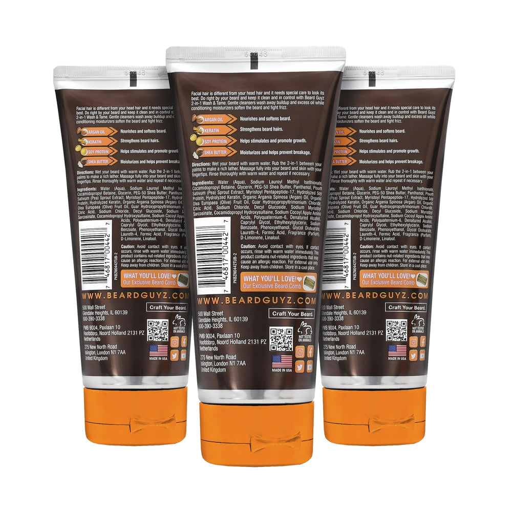 Beard Guyz deep-cleansing shampoo foam removes dirt while soothing skin.