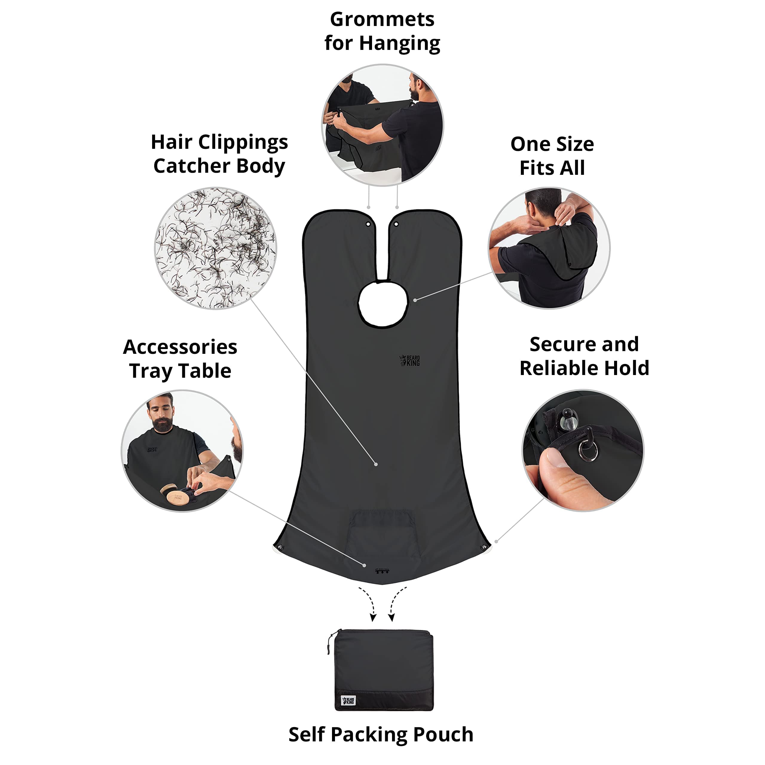 Beard King beard bib apron built-in tray keeps tools organized during grooming