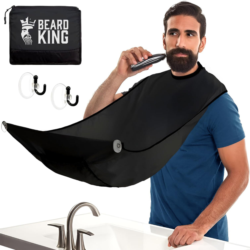 Beard King beard bib apron with mounted suction cups for quick mess-free setup