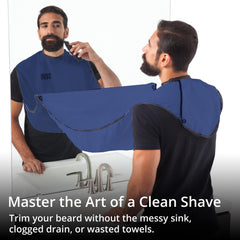 BEARD KING beard bib apron side view shows neck collar and secure fit for precise grooming
