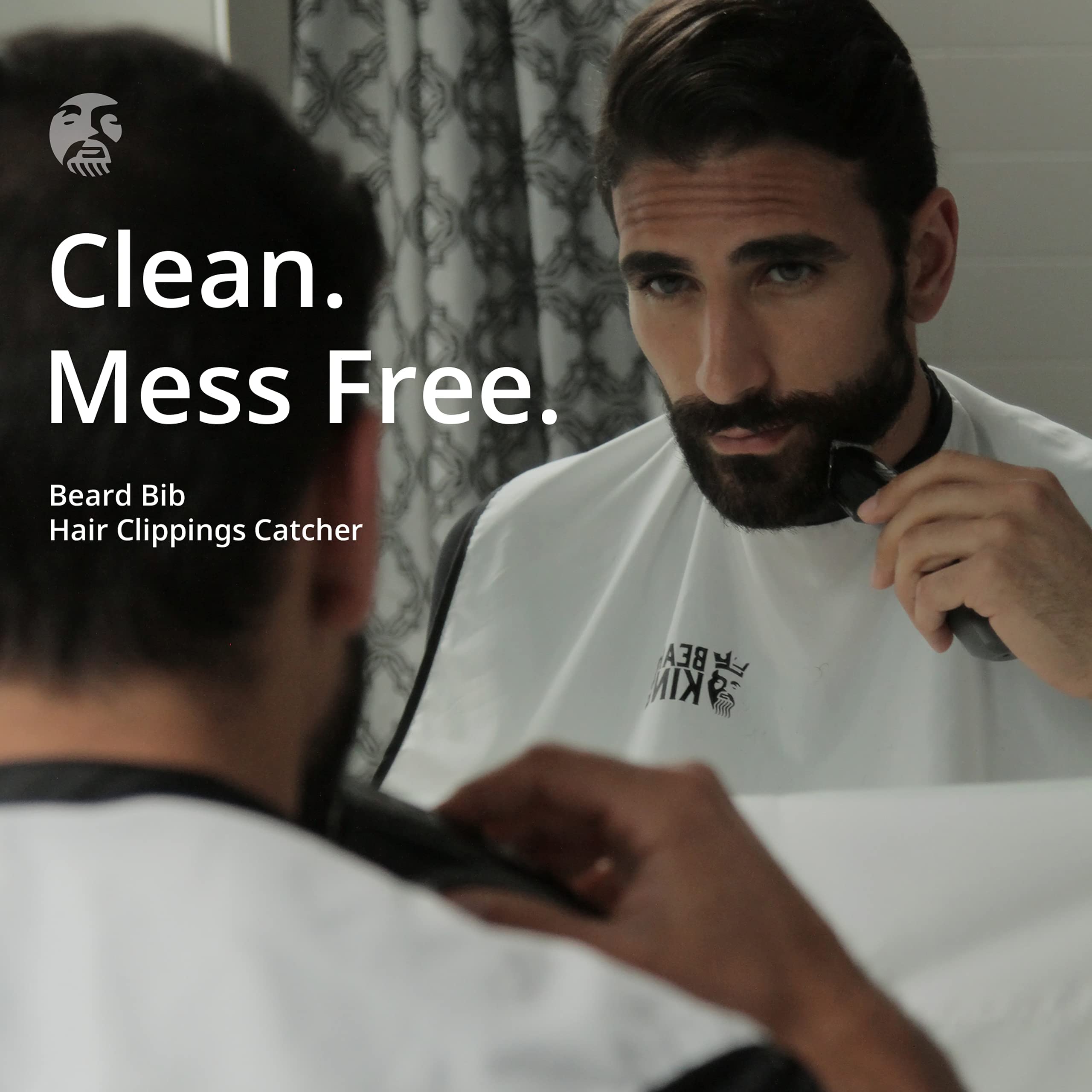 BEARD KING Beard Bib Apron in use catching hair and protecting clothing
