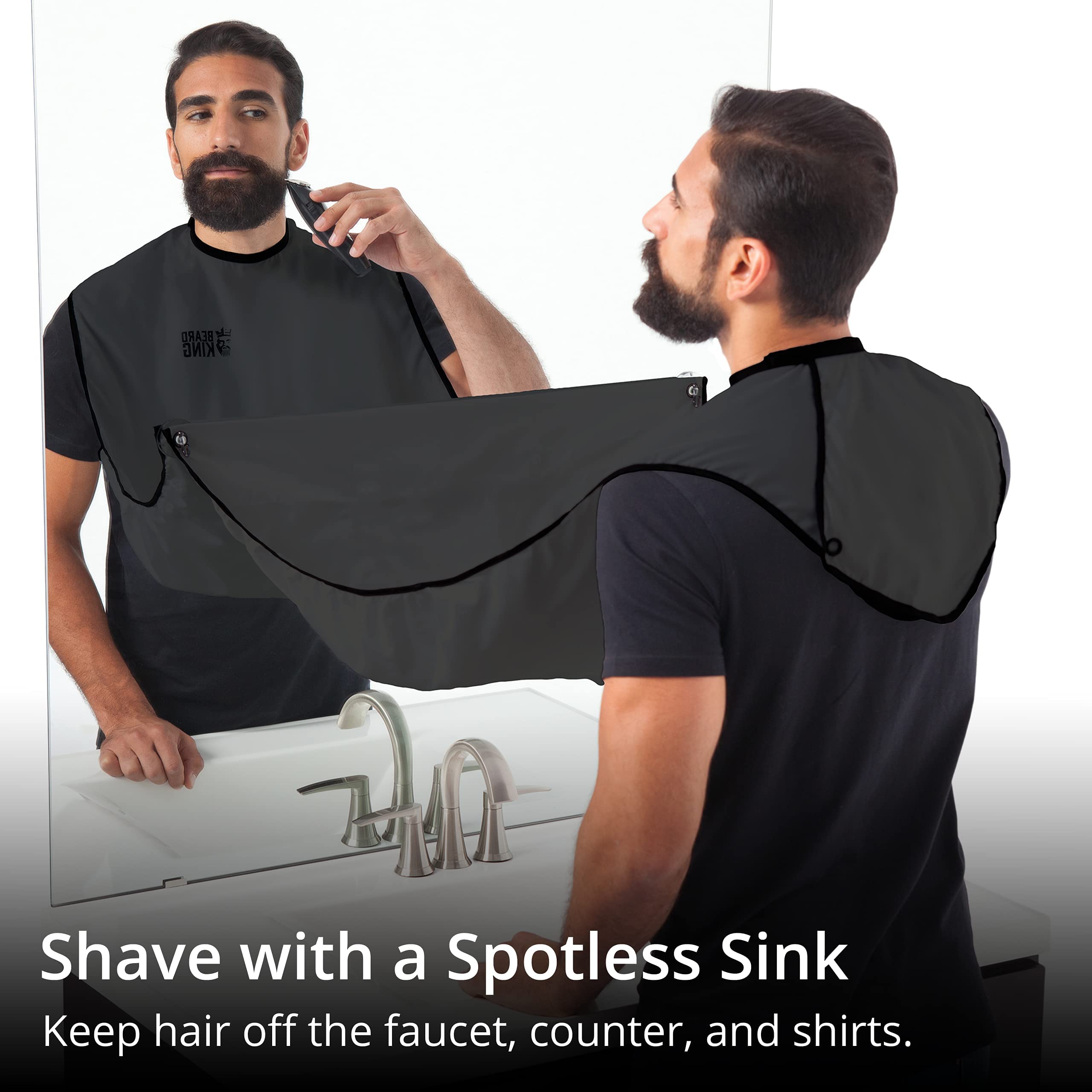BEARD KING chest and shoulder protection keeps grooming tidy.
