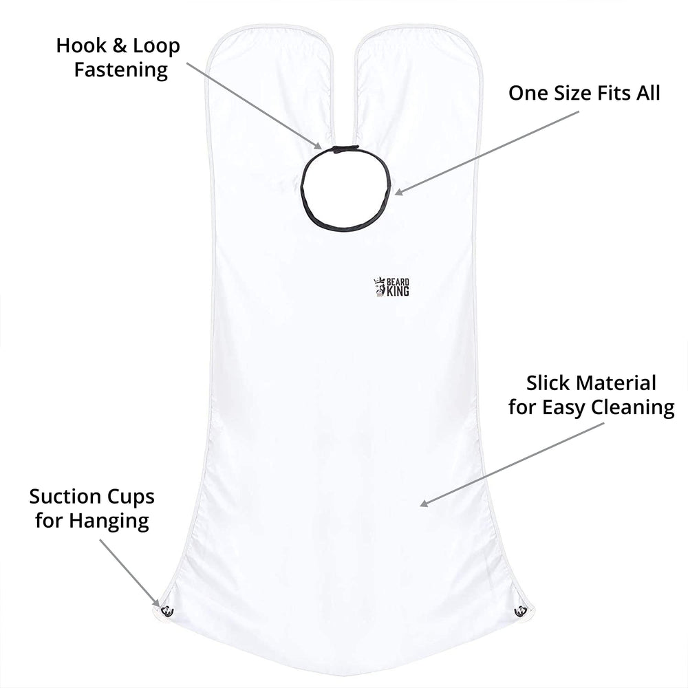 BEARD KING Durable white beard bib catching hairs for a cleaner bathroom