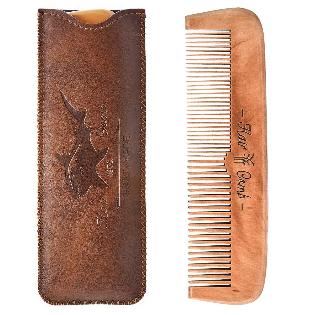 Beard Power wooden comb with leather travel case for on-the-go grooming