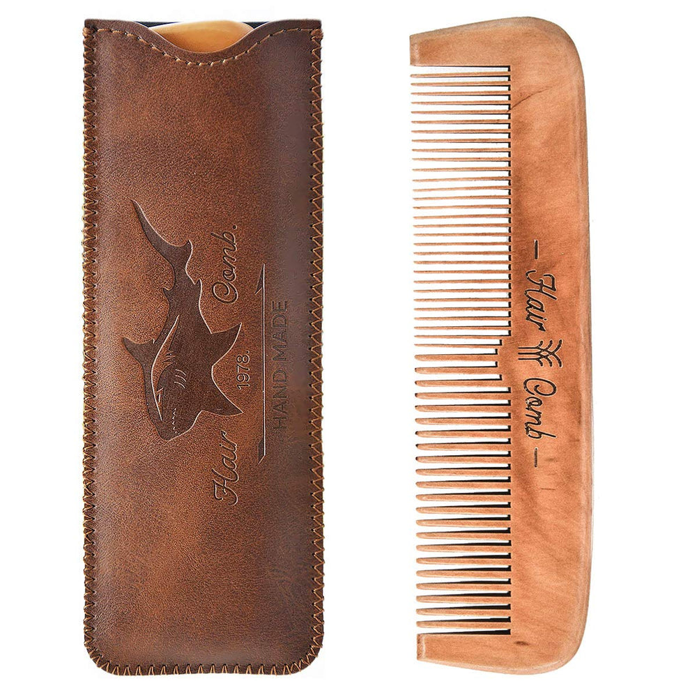 Beard Power wooden comb with leather travel case for on-the-go grooming