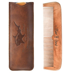 Beard Power wooden comb with leather travel case for on-the-go grooming