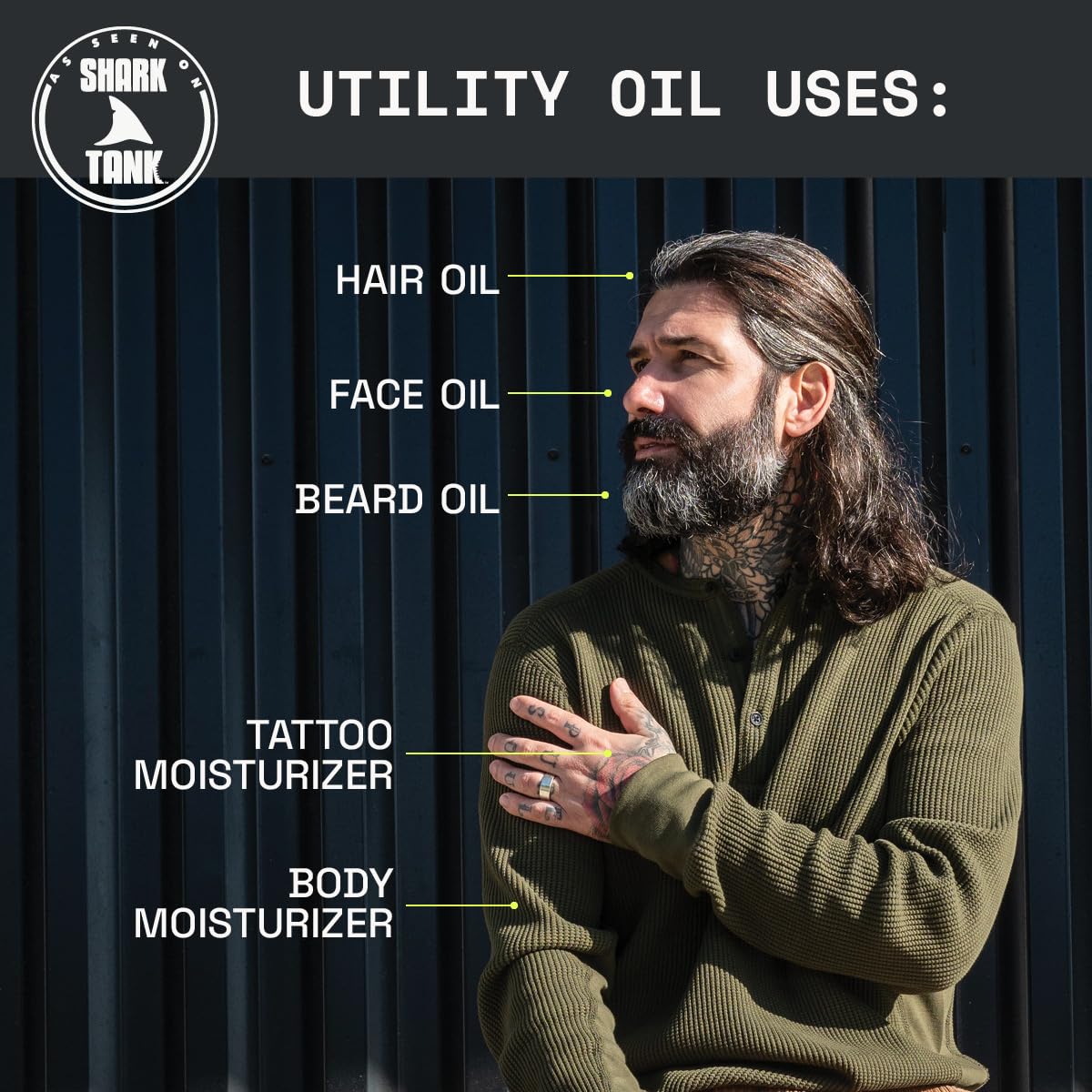 Beardbrand oil dropper applying product to beard.