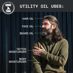 Beardbrand oil dropper applying product to beard.