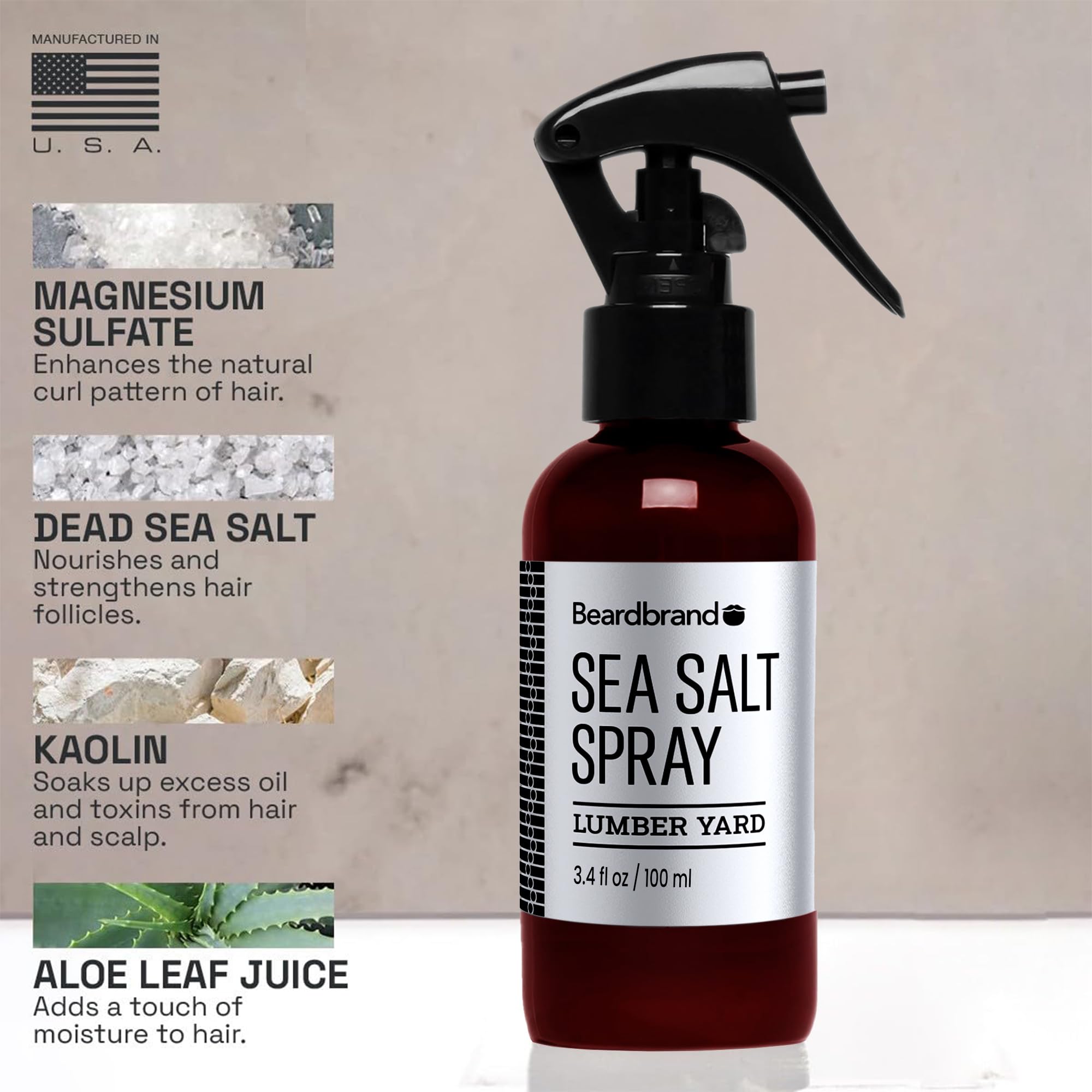 Beardbrand Spray de Sal Marina, volumen y textura estilo playa para cabellos finos.