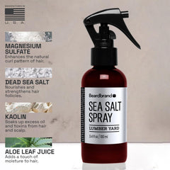 Beardbrand Spray de Sal Marina, volumen y textura estilo playa para cabellos finos.