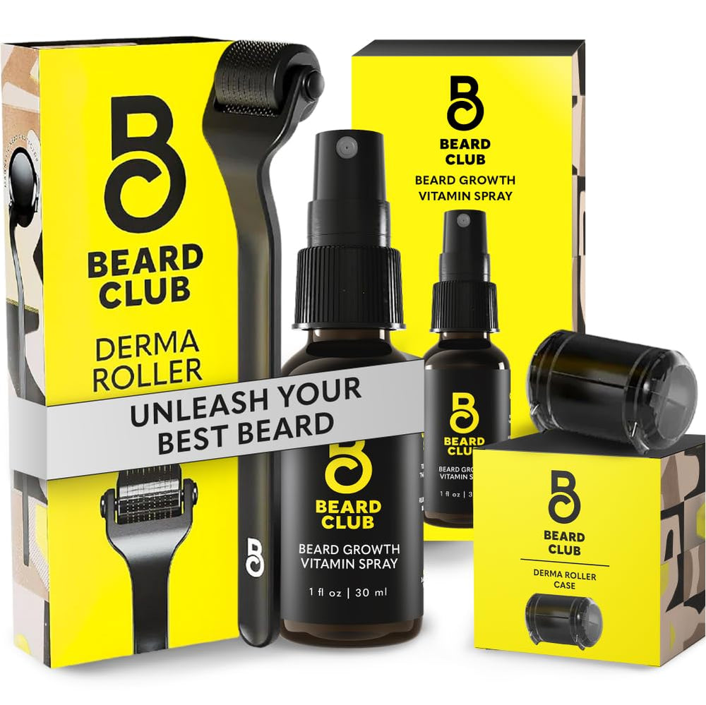 The Beard Club premium derma roller with 540 titanium needles for facial skin care.
