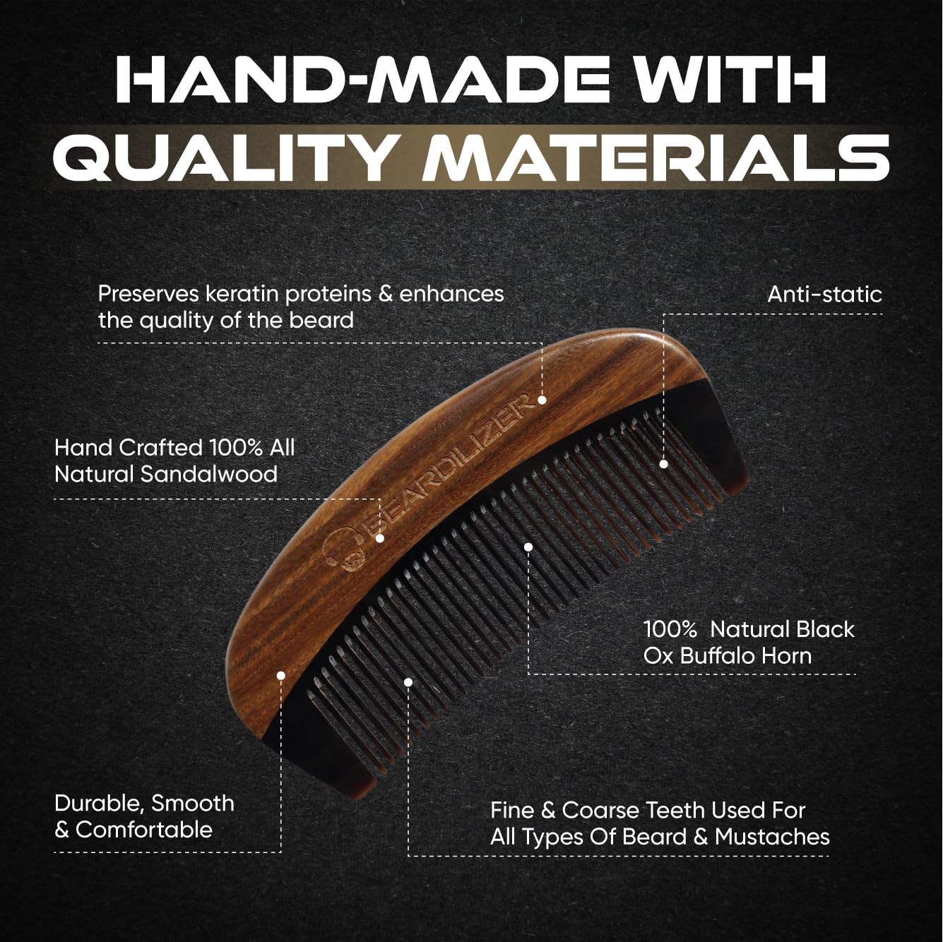 Beardilizer Premium Beard Comb with sandalwood handle for comfortable grip
