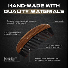 Beardilizer Premium Beard Comb with sandalwood handle for comfortable grip