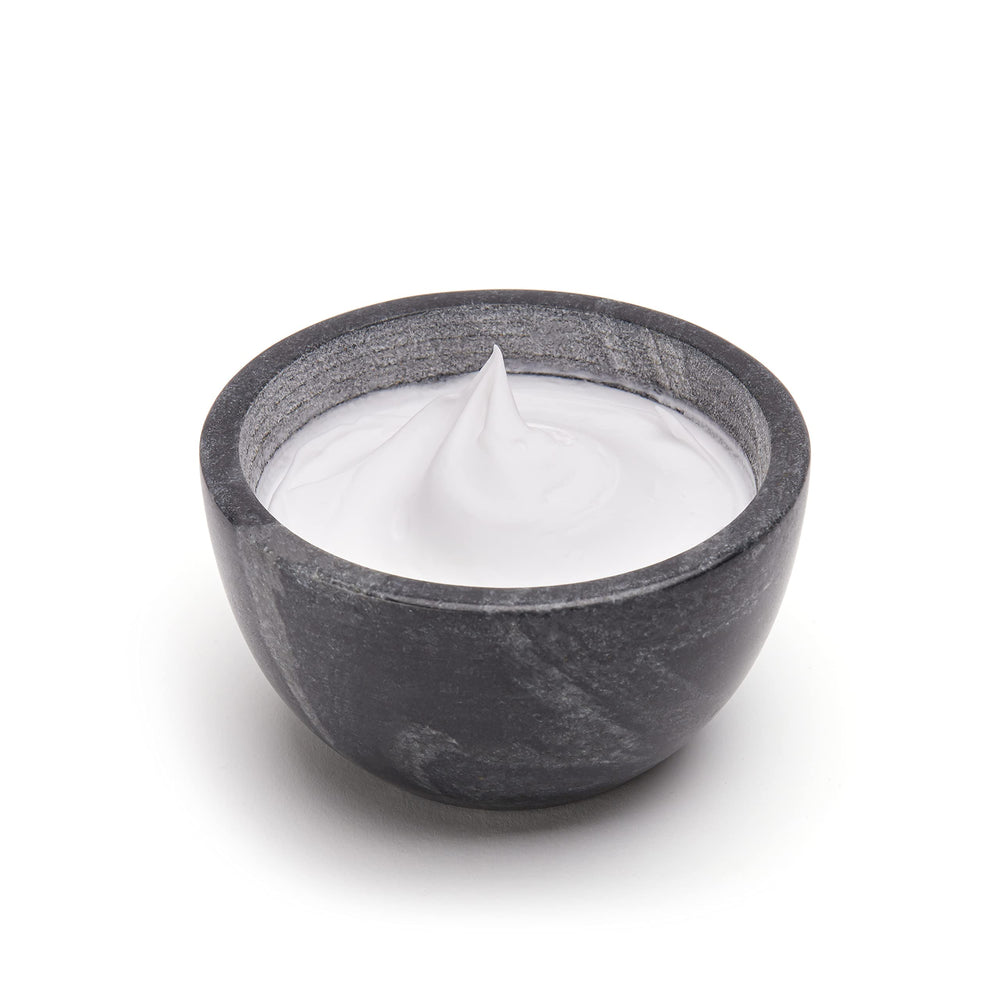 Beau Brummell marble shaving bowl fits neatly in the hand.