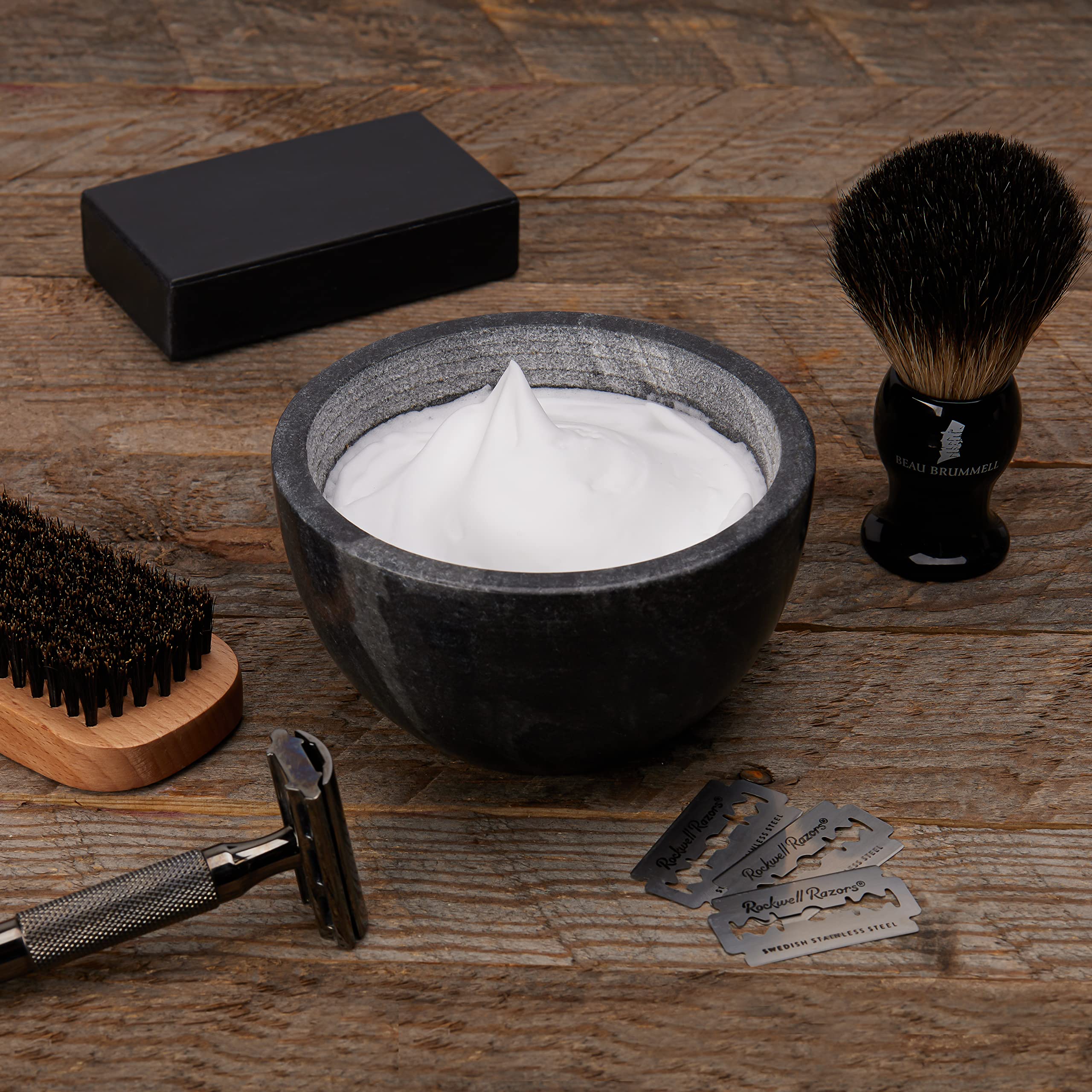 Beau Brummell marble shaving bowl elevates daily grooming ritual.
