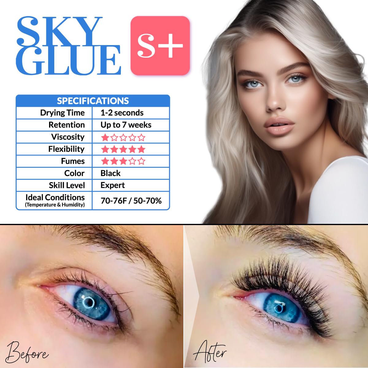 BEAU LASHES Sky Glue S+ seamless black finish blends naturally with lashes.