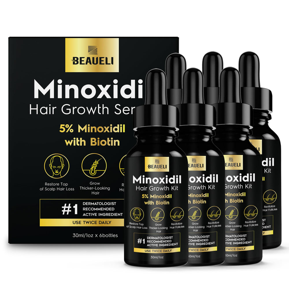 Beaueli 5% Minoxidil bottle front view promotes hair growth.
