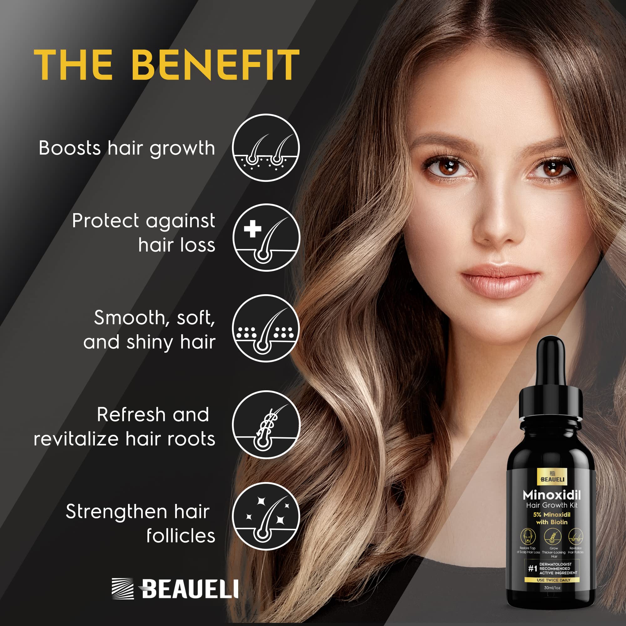 Beaueli Biotin-infused serum bottle nourishes thinning strands and beard.