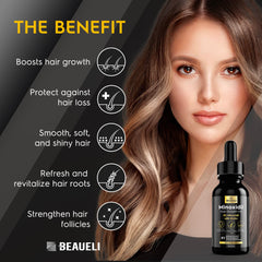 Beaueli Biotin-infused serum bottle nourishes thinning strands and beard.