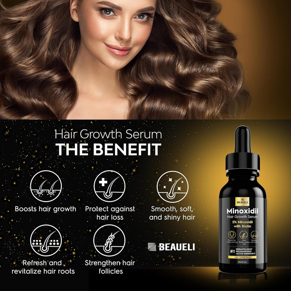 Beaueli Biotin-infused serum close-up nourishing thinning strands.