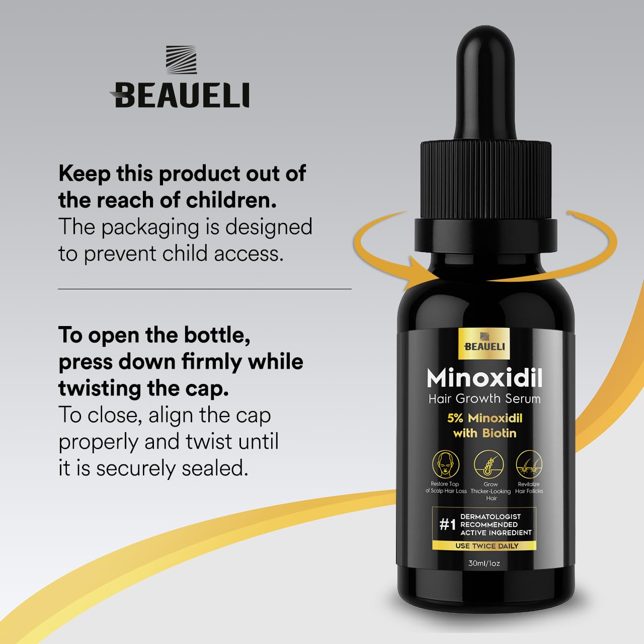 Beaueli minoxidil 5% foam dispense nozzle for precise dosing.