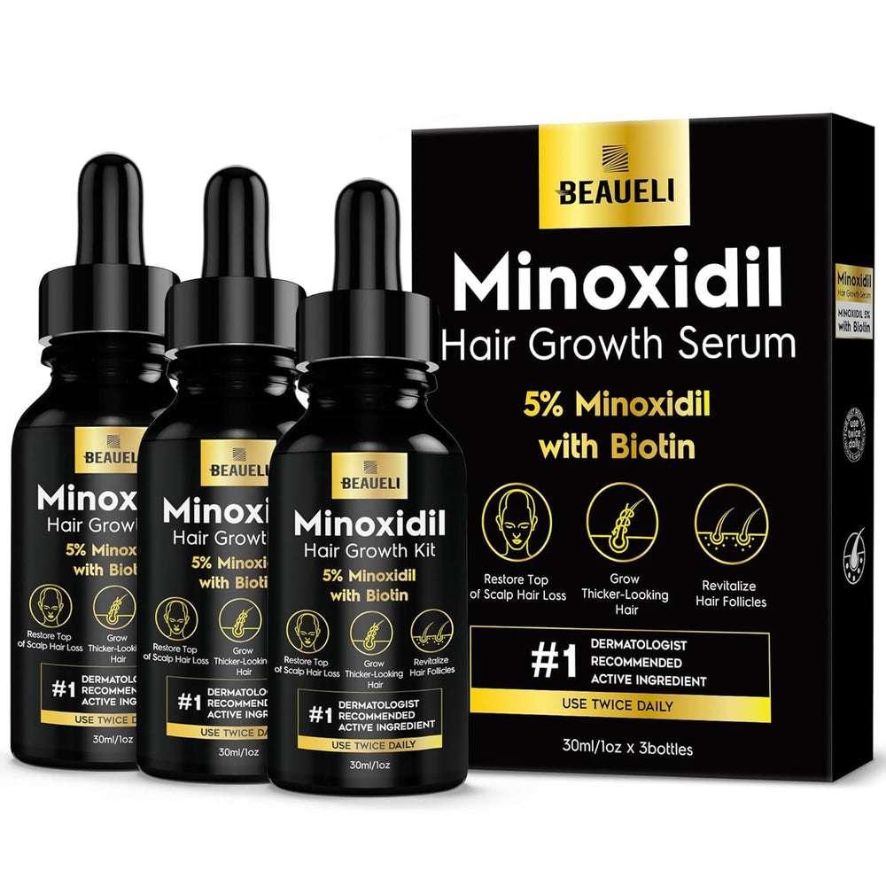 Beaueli minoxidil 5% foam unscented bottle for easy daily application.