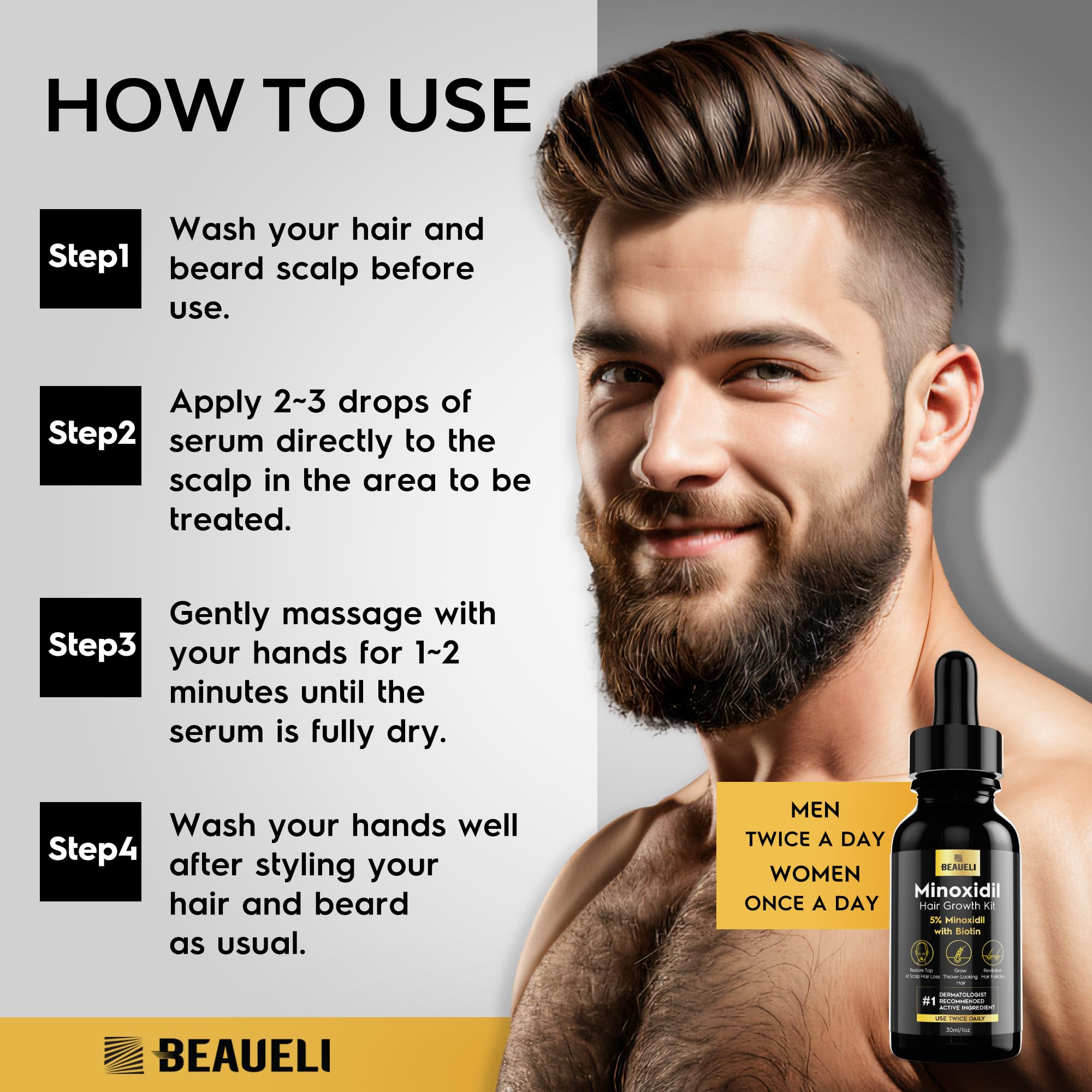 Beaueli Biotin ingredients close-up emphasizing hair vitality support.