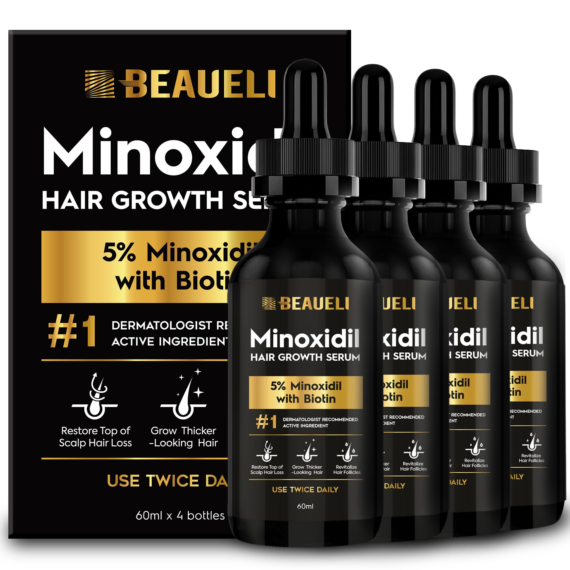 Beaueli minoxidil serum bottle 8oz showing packaging for scalp and beard care.