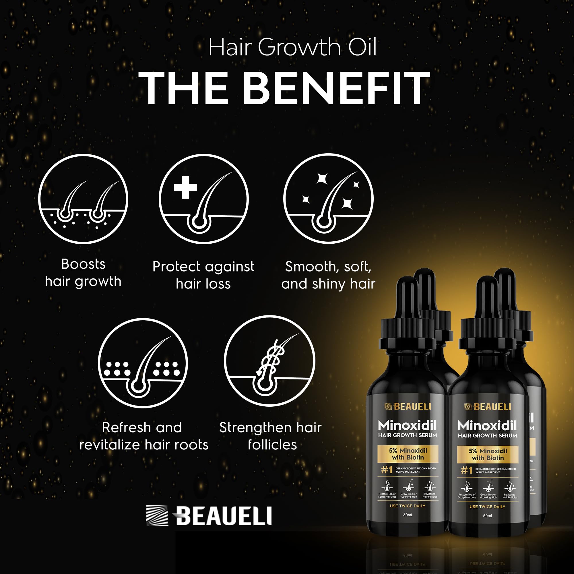 Beaueli scalp thinning support with visible hair strands in focus.