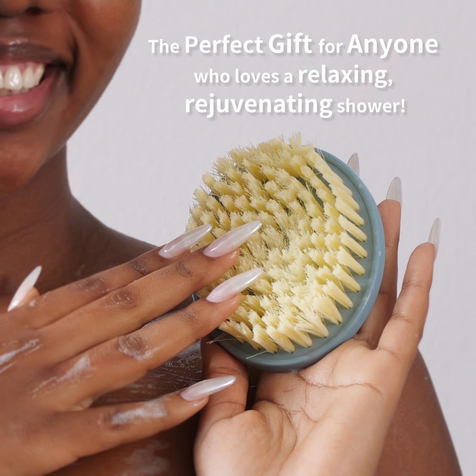 BEAUTAIL blue-gray pack includes two brushes for versatile shower exfoliation.