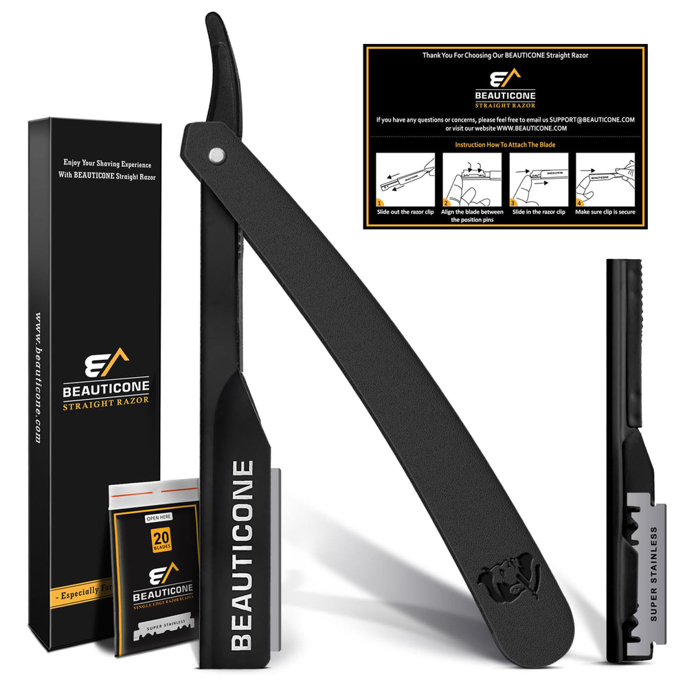 Beauticone straight razor marble black body for a precise, close shave.