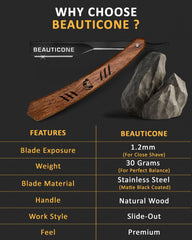 Beauticone straight razor wooden handle provides a secure grip