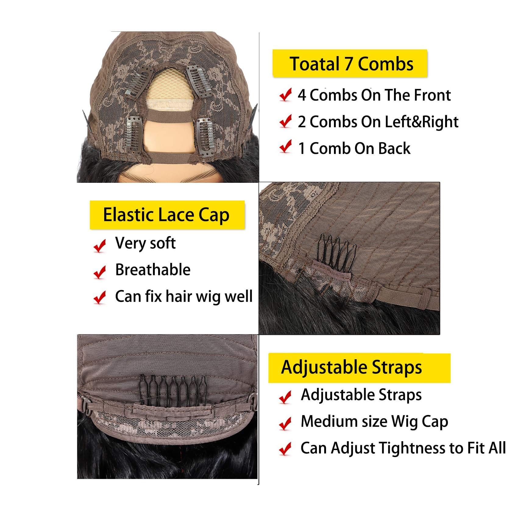 Beautkol U Part Wig four-clip top ensures secure fit.
