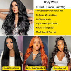 Beautkol U Part Wig three combs stabilize placement.