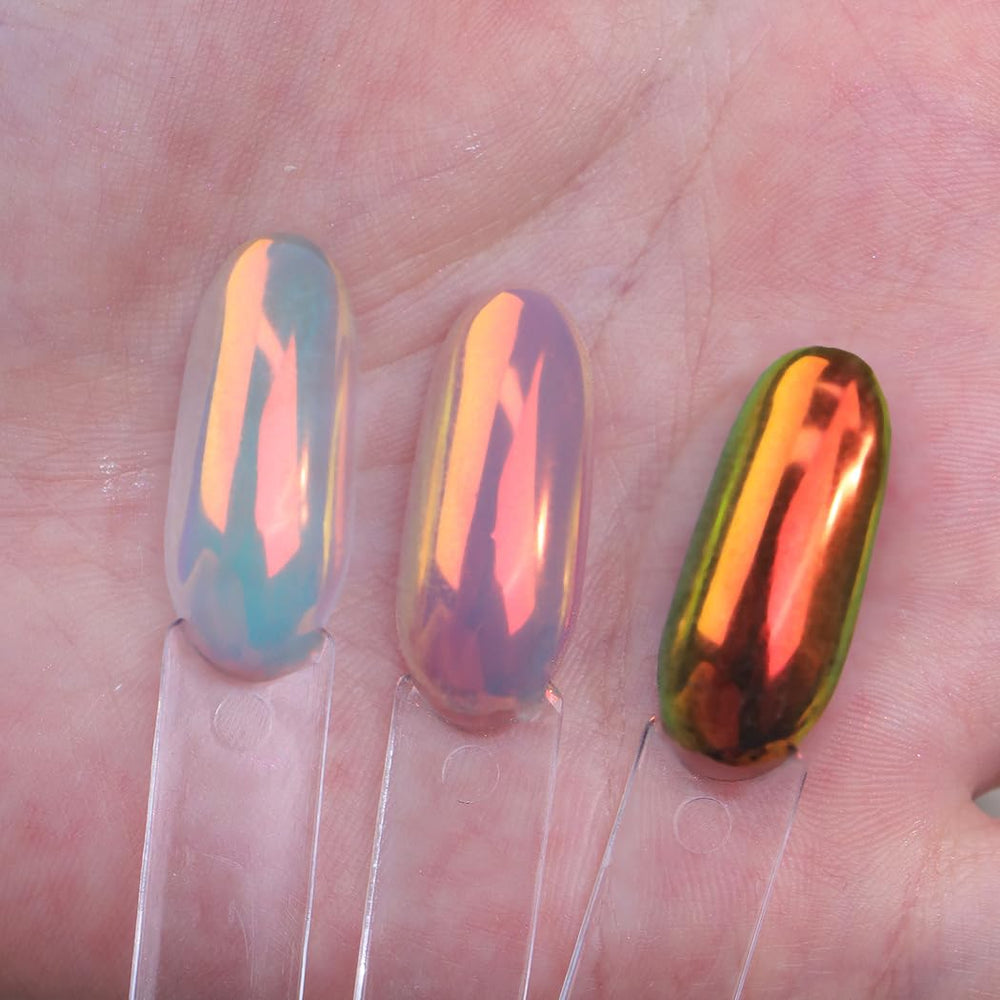 BEAUTNICE Chrome Nail Powder gradient application on a dark base for depth