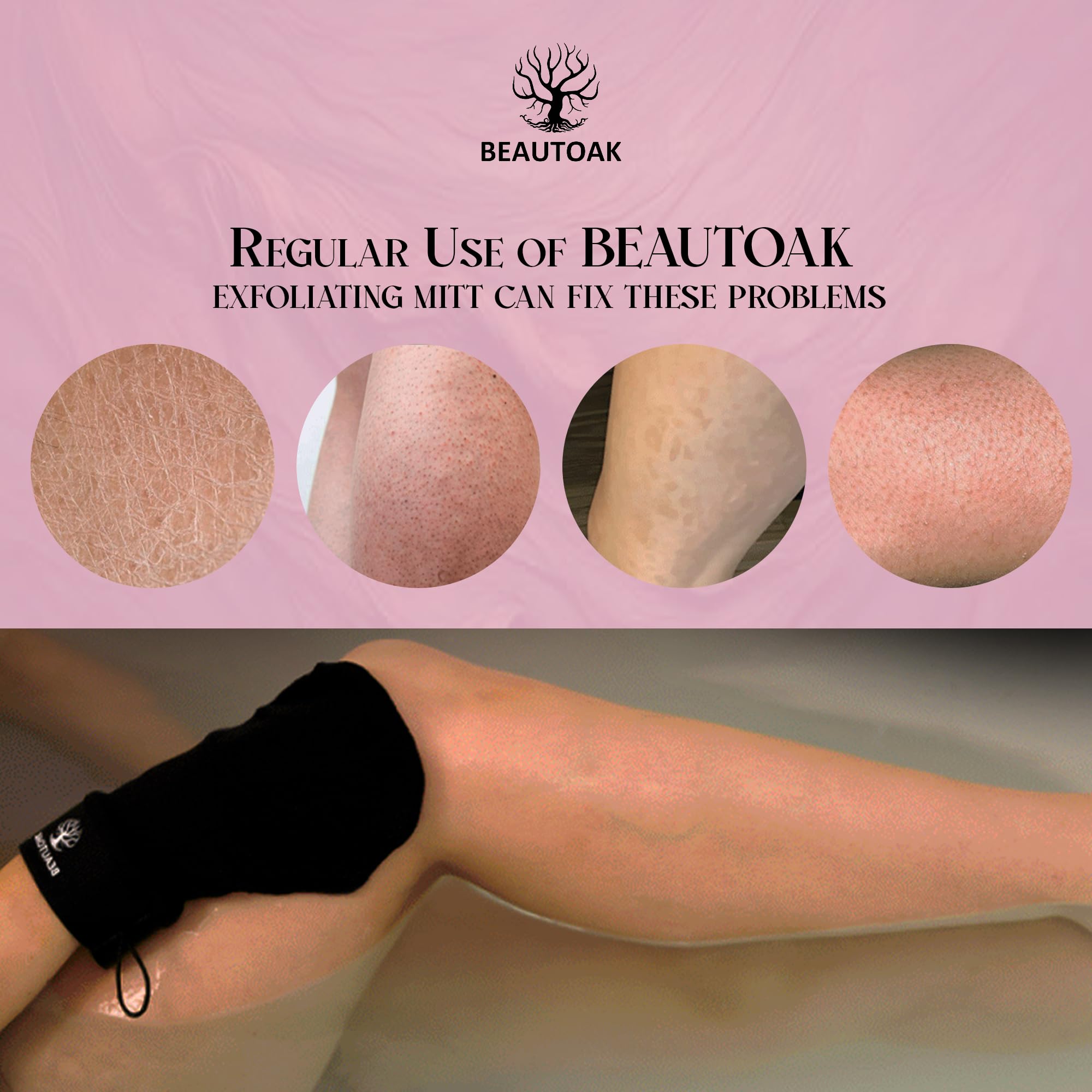 Beautoak guante exfoliante cuerpo escena masaje, experiencia tipo spa en casa.