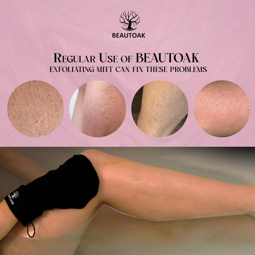 Beautoak guante exfoliante cuerpo escena masaje, experiencia tipo spa en casa.