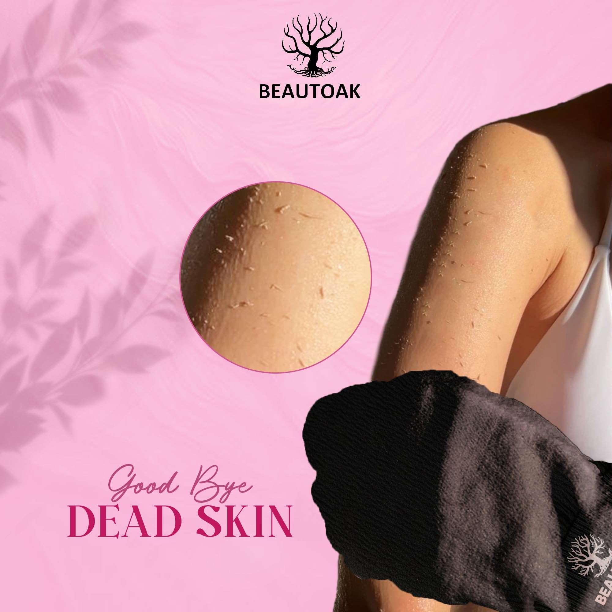Beautoak guante exfoliante cuerpo textura, revela piel más suave tras la ducha.