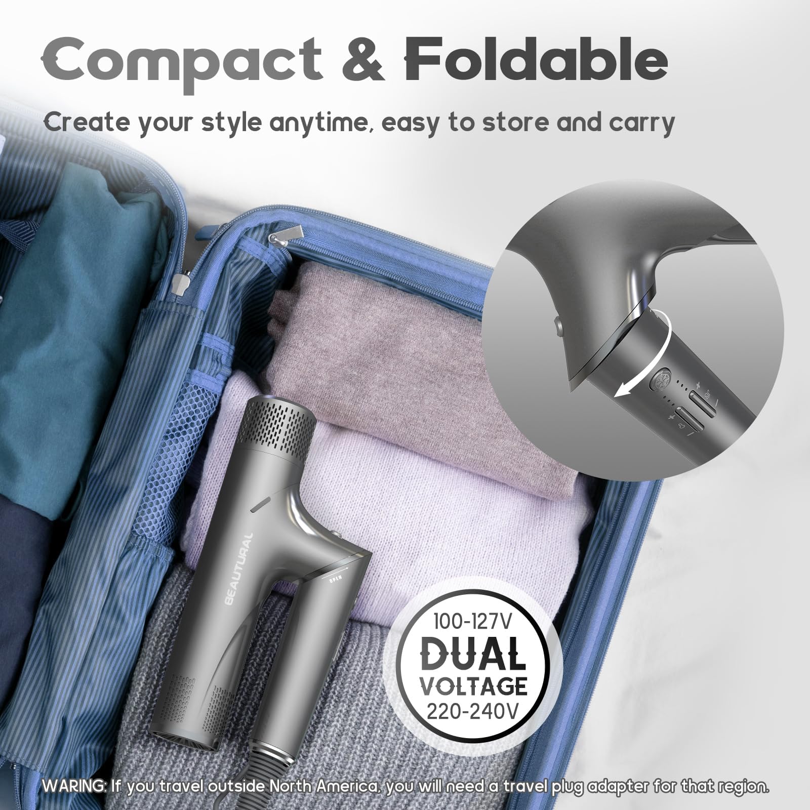 BEAUTURAL Hair Dryer Cold Shot enables quick styling hold.