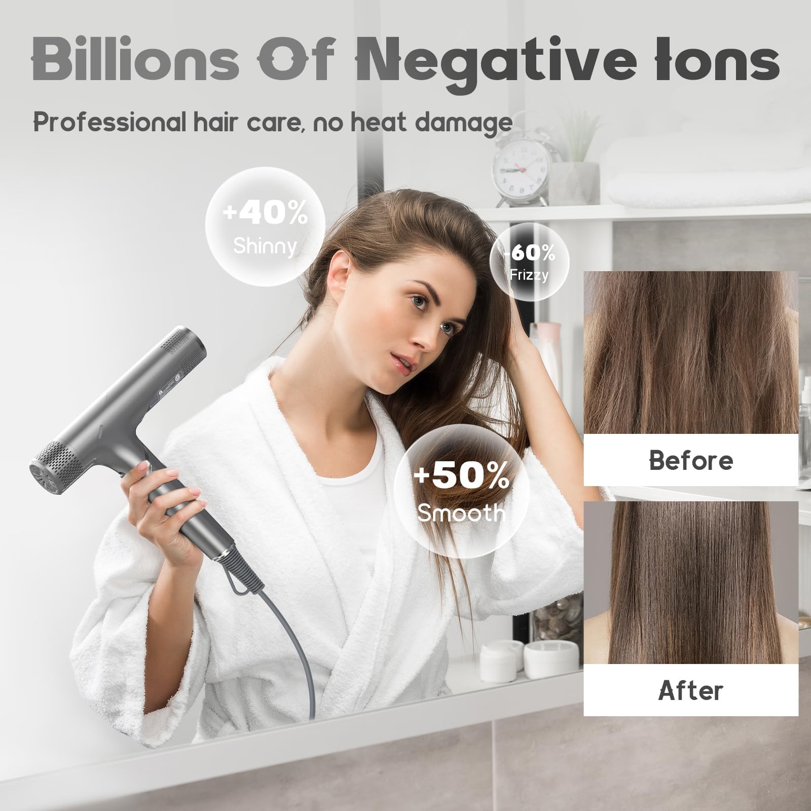 BEAUTURAL Hair Dryer Low Noise operation for comfortable grooming.
