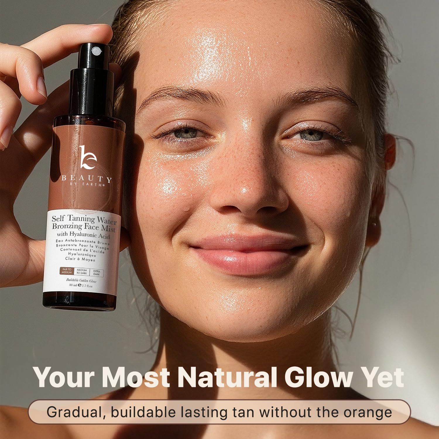 Beauty by Earth Apply Spray on Face demonstrates fast, mess-free misting for a daily glow.