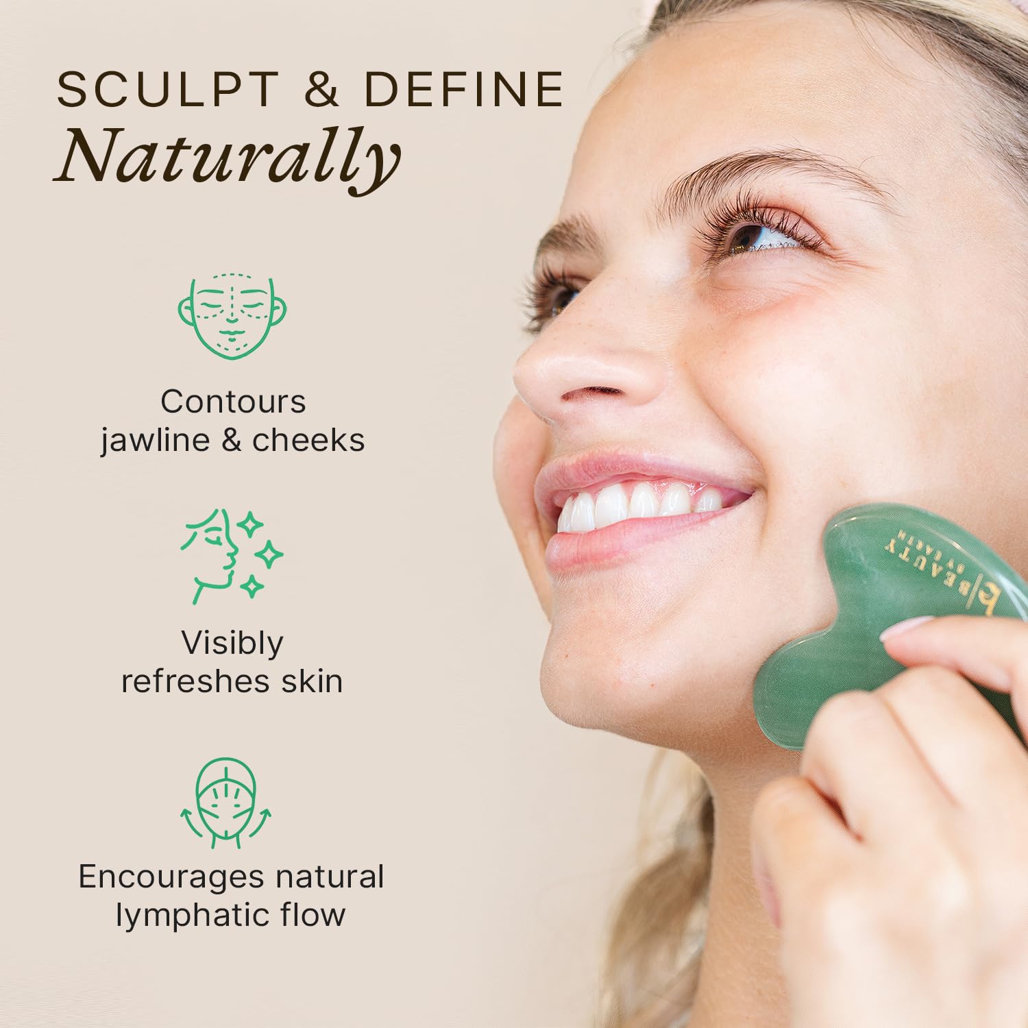 Beauty by Earth aventurine jade gua sha for soothing massage and lymphatic drainage.
