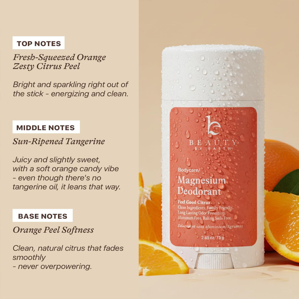 Beauty by Earth baking soda-free deodorant bottle confirms irritant-free formula.