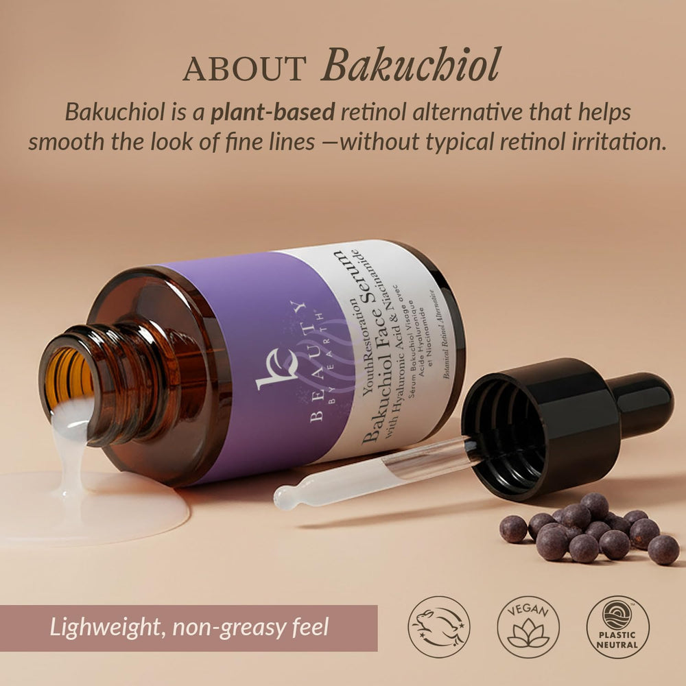 Beauty by Earth Bakuchiol Serum applied during night routine on clean skin