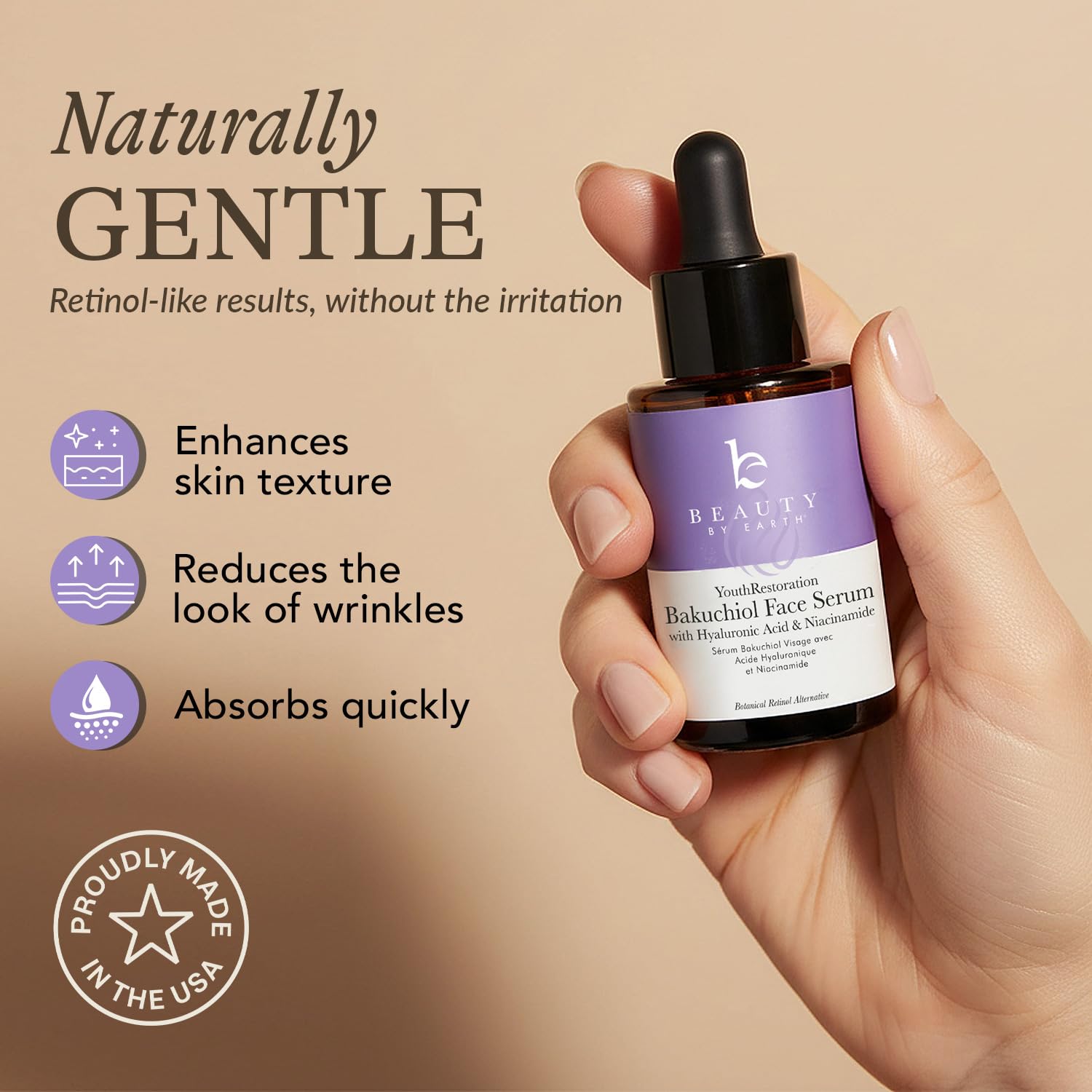 Beauty by Earth Bakuchiol Serum on skin showing smooth texture and even glow