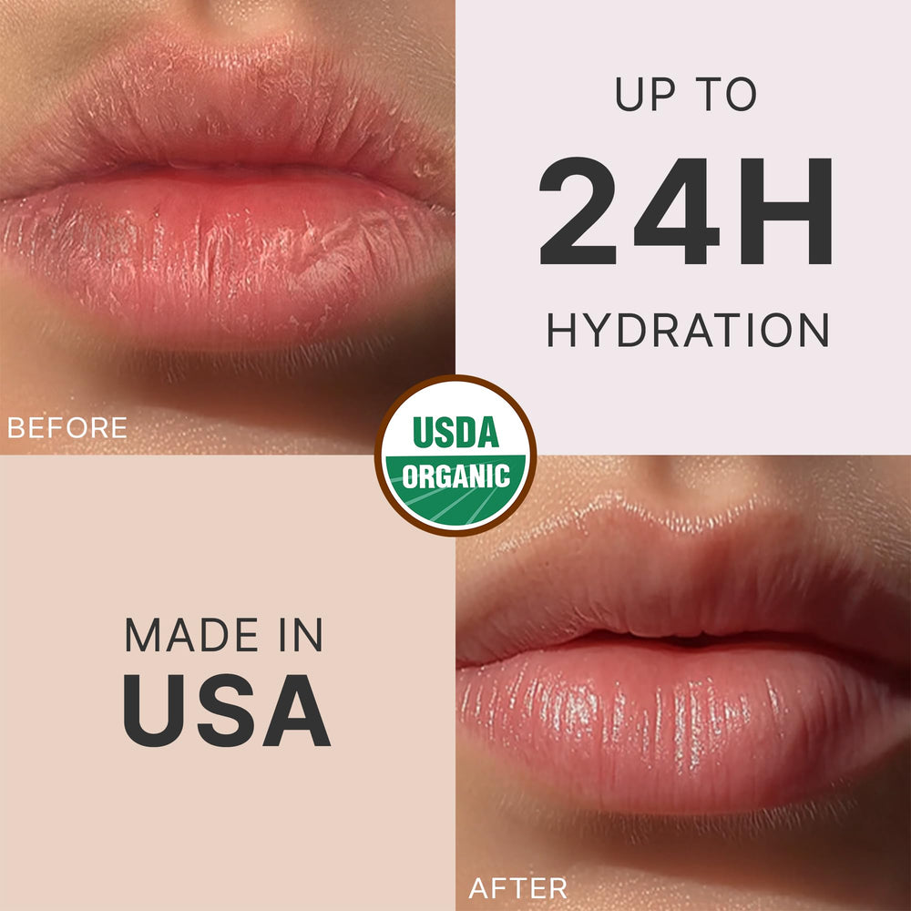 Aplicación suave de bálsamo Beauty by Earth con vainilla, labios cómodos.