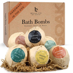 Beauty by Earth bath bombs gift set packaging highlight premium spa gifting options.