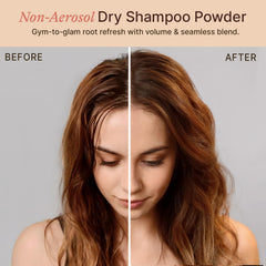 Beauty by Earth biotin aloe dry shampoo powder closeup for healthy-looking hair.