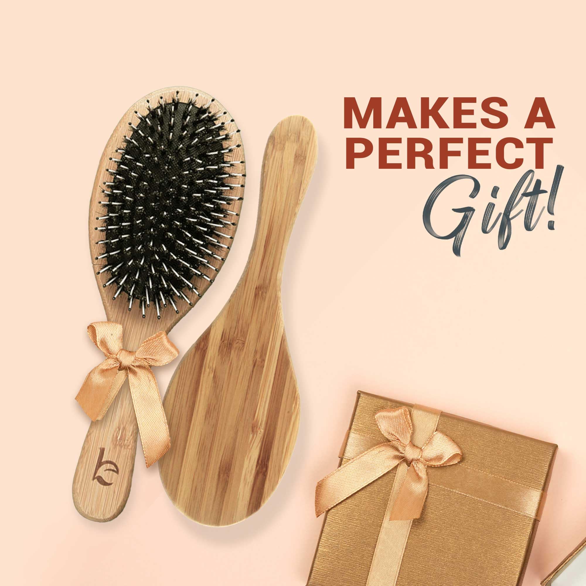 Beauty by Earth boar-bristle brush in daily use for gentle styling