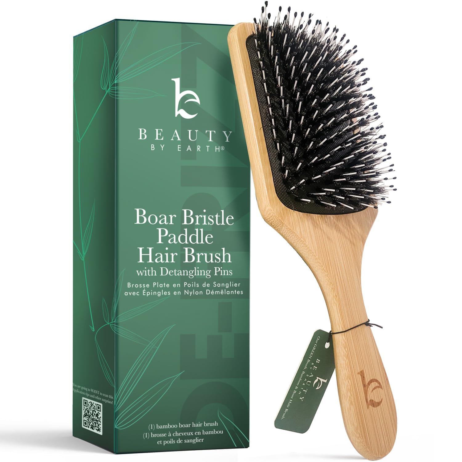 Beauty by Earth boar bristle paddle brush closeup of bristles for gentle detangling
